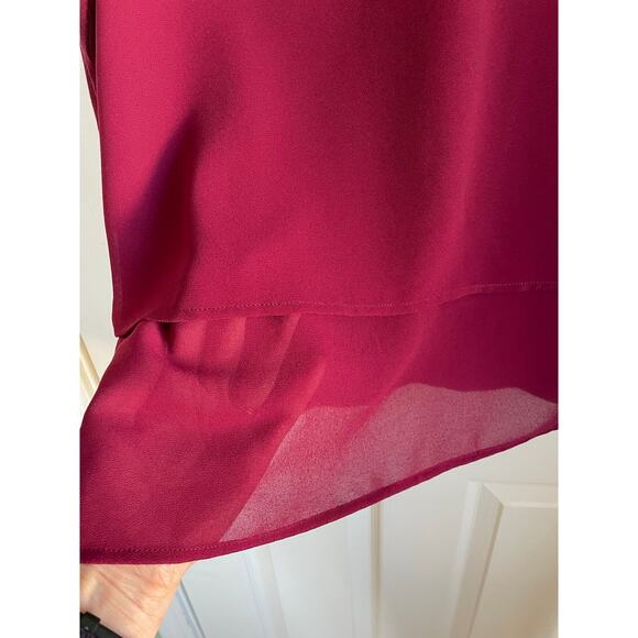 Michael Michael Kors Top Mixed Media Layered Blouse Size Med V-Neck Burgundy - Picture 2 of 10